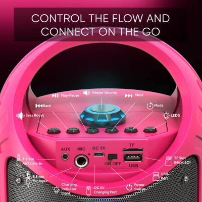 MASINGO 2023 New Bluetooth Karaoke Machine for Adults and Kids with 1 Wireless Karaoke Microphone and 1 Wired Mic, PA Portable Speaker System with LED Party Lights, Burletta C10 Pink image 5