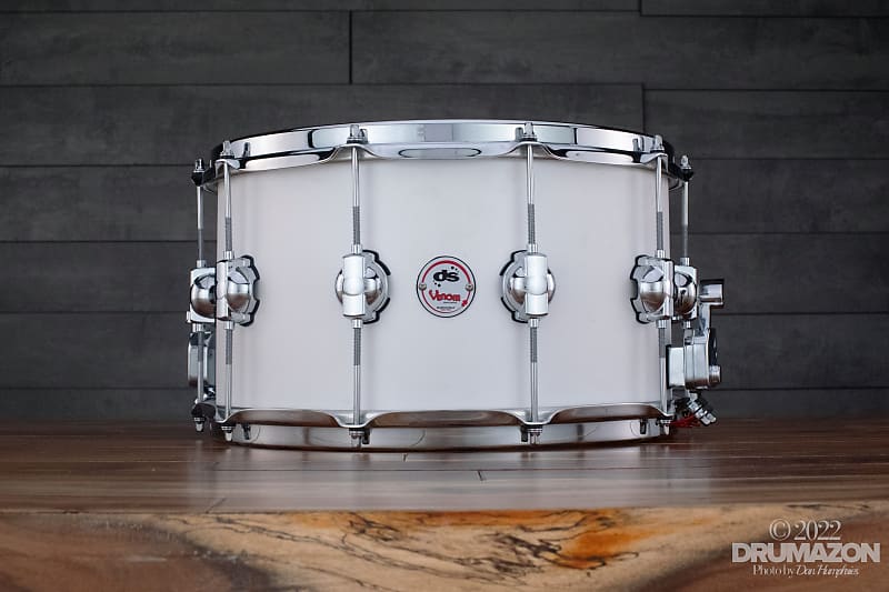 DS DRUMS 14 X 8 VENOM SERIES MAPLE SNARE DRUM, SNOW WHITE Reverb