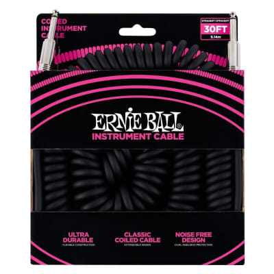 Ernie Ball Black Instrument Cable Ultraflex 30' Coiled Straight/Straight 6044 image 3