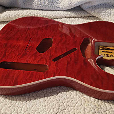 Bottom price on a stunning Double bound,USA made Alder body,quilt maple top in Red clouds. Made to fit a Tele neck # RQT-7 image 3