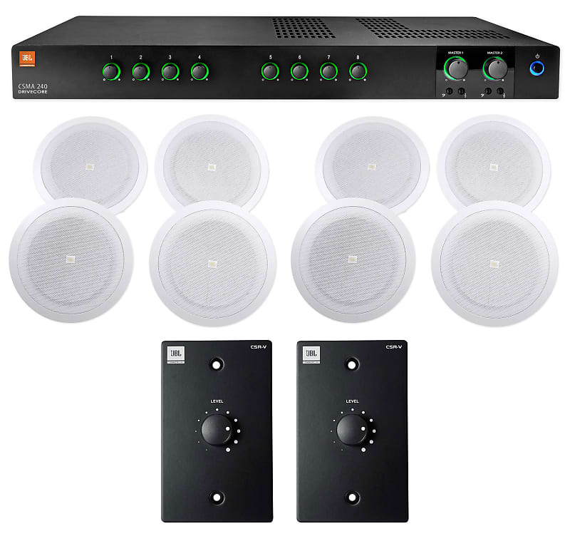 JBL CSMA240 Commercial Amplifier+(8) 8&quot; In-Ceiling Speakers+(2) Wall Controllers  			