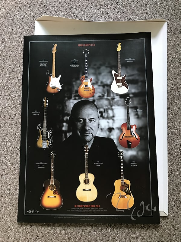 Mark Knopfler Signed limited, edition Lithograph concert poster 2010 get lucky world tour  - Black rare image 1