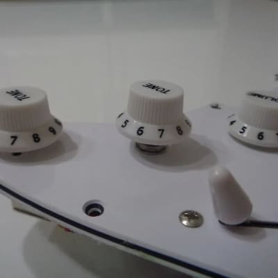 Handmade prewired HSH neodymium Strat pickguard with HB split switch TR BL and mid PU cutoff switch. image 6