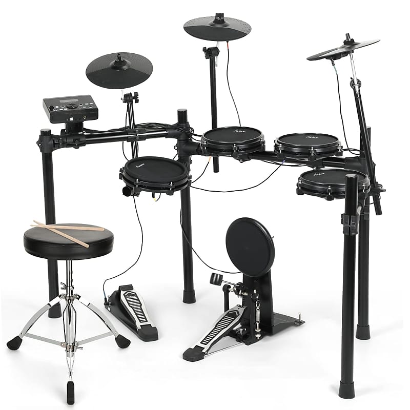 Donner Electric Drum Set for Beginner Adults, 5 Drums 3 Cymbals, 180  Sounds, Quiet Mesh Pad Kit with Drums Throne, Sticks, Headphone,40 Melodics