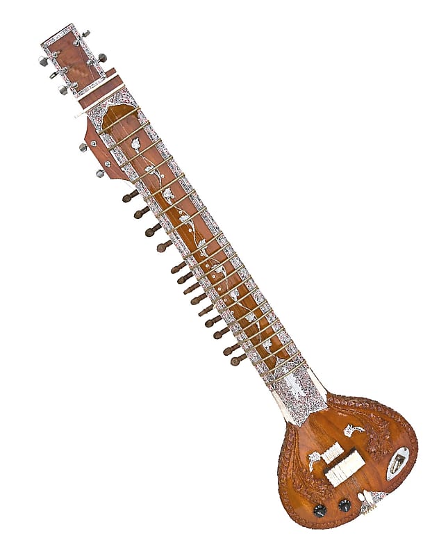 Ravi Shankar Indian Electric Sitar with Deep Carving. Volume Tone Controls. Natural wood polish. 43" image 1