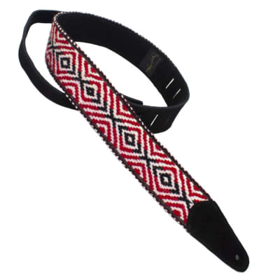 Henry Heller 2" Peruvian Woven Wool Guitar Strap Red, Black, and White image 2