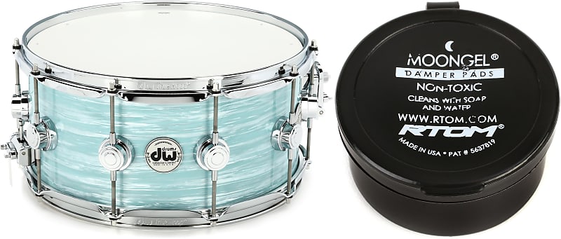 DW Collector's Series Snare Drum - 6.5 x 14 inch - Pale Blue Oyster FinishPly  Bundle with RTOM Moongel Drum Damper Pads - Blue (6-pack) image 1