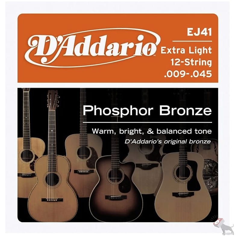 D'Addario EJ41 12-String Phosphor Bronze Extra Light Acoustic Guitar Strings (9-45) image 1