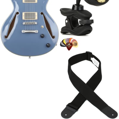 D'Angelico Excel Mini DC Tour Semi-hollowbody Electric Guitar - Slate Blue  Bundle with Snark ST-8 Super Tight Chromatic Tuner... (4 Items) image 1