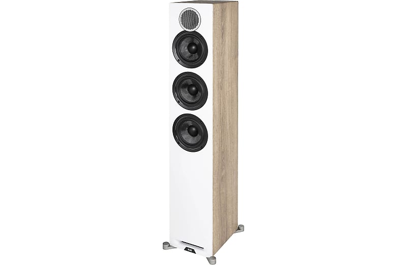 ELAC Debut Reference 5.25&quot; Floorstanding Speaker, White Baffle, Oak Cabinet  			