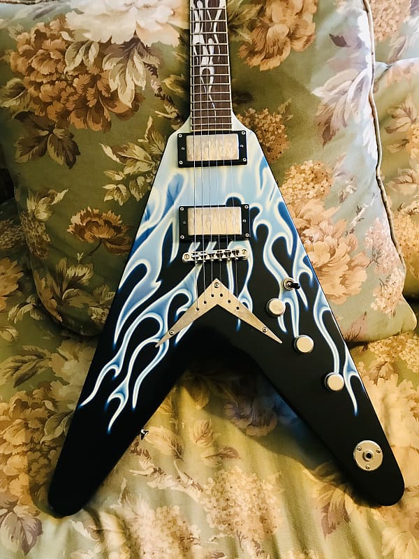 Dean Flying V Inferno Blue Flame Rare Electric Guitar with
