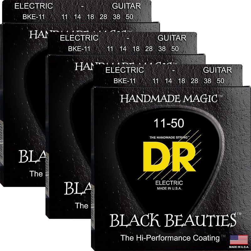 3 Pack DR Black Beauties Colored Electric Guitar Strings Heavy 11