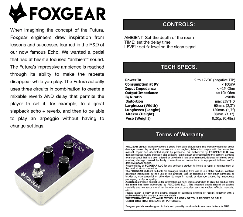 Foxgear Futura Delay/Reverb | Reverb