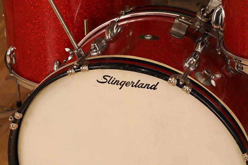 SLINGERLAND 2N NEW JOBBING OUTFIT 3 PIECE DRUM KIT, RED SPARKLE CIRCA  1955-59 (PRE-LOVED)