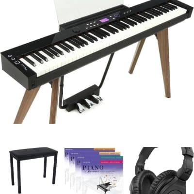 Casio Privia PX-S7000 Piano - White with Stand and 3 Pedals, Deluxe Piano Bench, Faber Piano Adventures Primer Level Learning Library Pack, and Sennheiser HD 280 Pro Headphones (White)