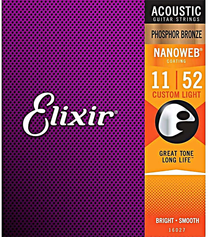 Elixir 16027 Nanoweb Phosphor Bronze Acoustic Guitar Strings  Custom Light (11-52) image 1