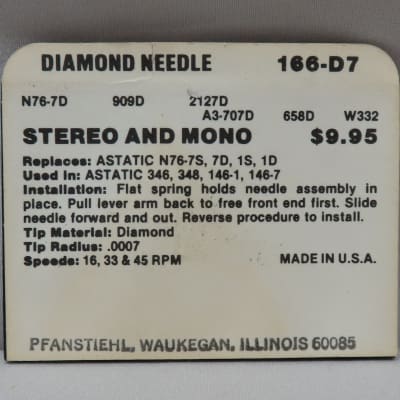 New Pfanstiehl Needle Stylus 166-D7 - For Astatic 346, 348, 146-1, 146-7 image 2