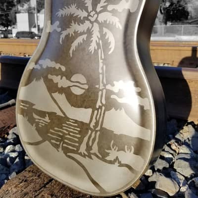 National Reso-Phonic Weathered Steel Style O 12 Fret 2023 Etched Palm Tree Scene image 7