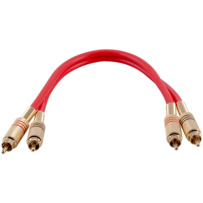 Premium Red 1 Foot Dual RCA Male to Dual RCA Male Audio Patch Cable image 1