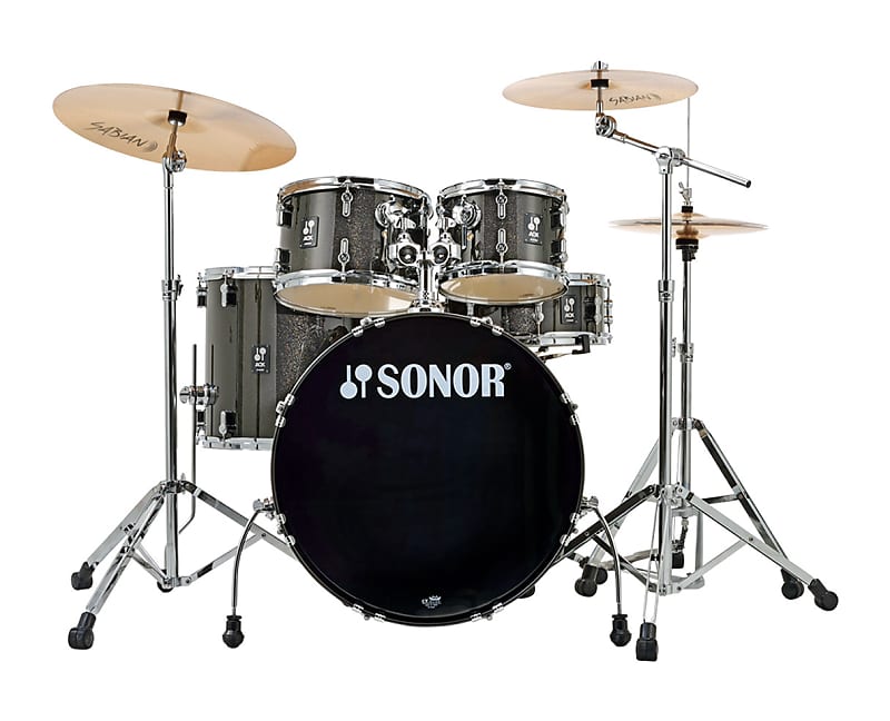 Sonor AQX Stage Drum Set w/ Hardware & Cymbals - Black Midnight Sparkle - Used image 1