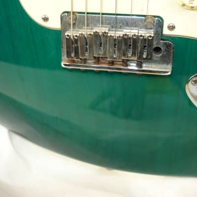 2001 Fender American Deluxe Stratocaster Electric Guitar, Maple Fingerboard, Teal Green Transparent image 6