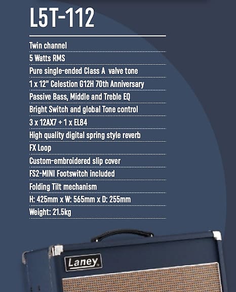 Laney Lionheart L5T-112 5W Class A Tube Combo Guitar Amp Laney Lionheart L5T-112 5W Class A Tube Combo Guitar Amp