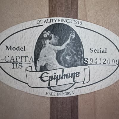 1994 Epiphone El Capitan Acoustic Electric Bass Cherryburst MIK Korea + OHSC Case + Hang Tag image 5