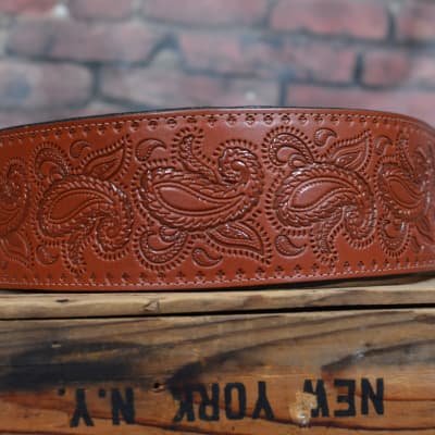 Levy's PM44T03-WAL 3" Paisley Tooled Leather Guitar Strap - Walnut w/ FREE Same Day Shipping image 2