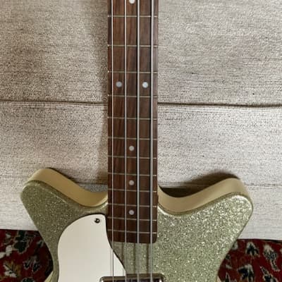 Left Handed Dan Electro Bass Guitar-Silver-Gold Sparkle image 8