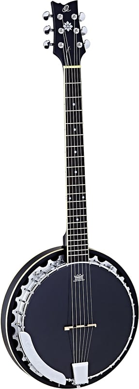 Ortega Guitars OBJ350/6-SBK Raven Series Guitar-Banjo 6-string Mahogany Resonator Body w/ Free Bag, Black Satin Finish image 1