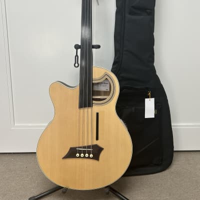 Warwick RockBass Alien Deluxe Hybrid Thinline 4 String Left Handed Fretless Acoustic Electric Bass - Natural image 1