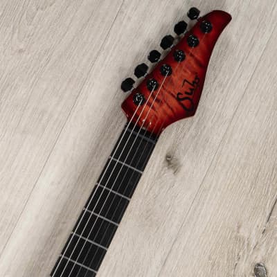 Suhr Custom Modern Carve Top HSH Guitar, Ebony Fretboard, Swamp Ash, Faded Trans Wine Red Burst image 8