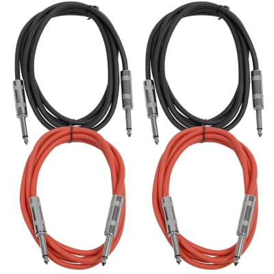4 Pack of 6 Foot 1/4" TS Patch Cables 6' Extension Cords Jumper - Black & Red image 1