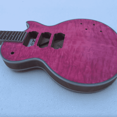 HHH LP Style Pink Guitar Tiger Maple Top Body with Neck, Rosewood Fingerboard image 3