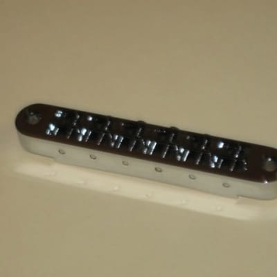 new very near A+ (NO packaging) genuine Gibson Nashville Tune-O-Matic Bridge Chrome: bridge + saddles and height adjustment mounting pieces (NO anchors) image 5