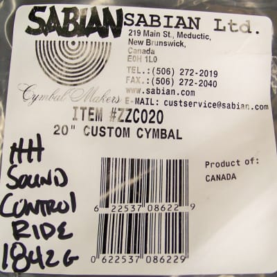 Sabian Prototype HH 20" Sound Control Ride Cymbal/New-Warranty/1842 Grams/RARE image 6