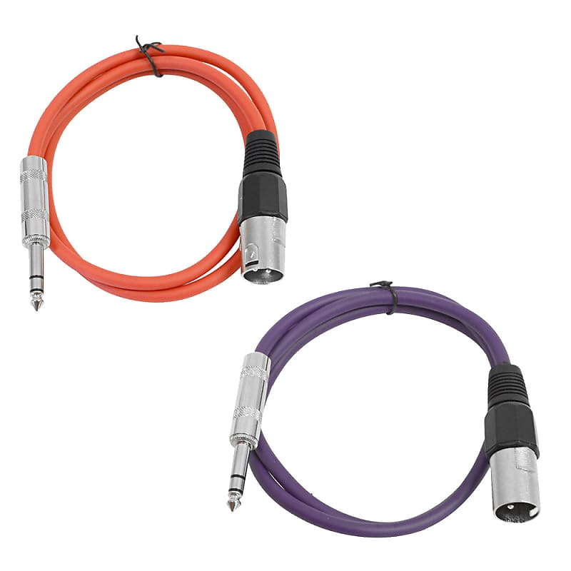 2 Pack of 1/4 Inch to XLR Male Patch Cables 2 Foot Extension Cords Jumper - Red and Purple image 1