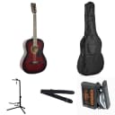 Johnson JG-100 Red Acoustic Dreadnought Guitar Pack w/ bag, stand, tuner, & strap