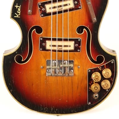 Kent 833 Hollowbody Sunburst 4-String Electric Bass Guitar