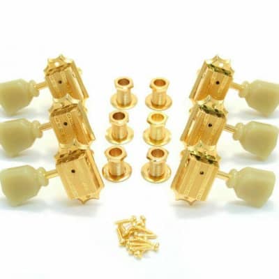Grover Grover Gold 3x3 Vintage Style Tuners with Ivoroid Keystone Buttons TK-7940-002 image 1