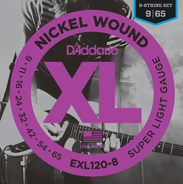 D'Addario EXL120-8 8-String Nickel Wound Electric Guitar Strings, Super Light, 9-65 image 1