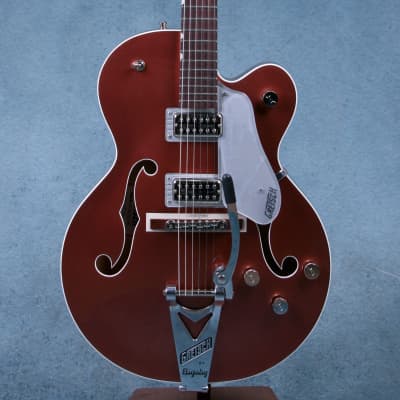 Gretsch G6118T Players Edition Anniversary Hollow Body with String-Thru Bigsby Rosewood Fingerboard Electric Guitar - Two-Tone Copper Metallic/Sahara Metallic - JT22114081-Sahara Metallic for sale