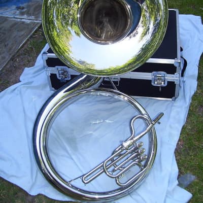 Silver Sousaphone with case, mouthpiece, image 1