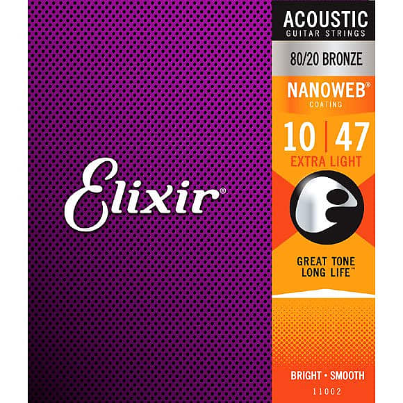 Elixir 80/20 Bronze Nanoweb Extra Light Acoustic Guitar Strings 10-47 image 1