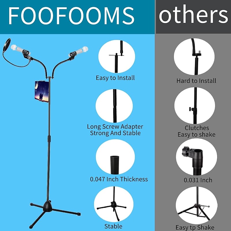 Updated Double Gooseneck Microphone Stand For Singing,Height | Reverb