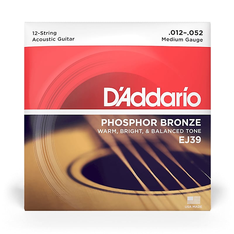 D'Addario EJ39 Medium 12-String Acoustic Guitar Strings, Phosphor Bronze 12-52 image 1