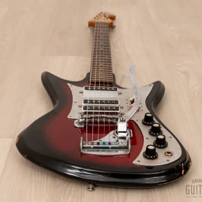 1960s Teisco K3-L Shark Fin Vintage Guitar Red Sunburst image 10