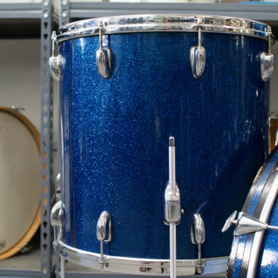 1962 Slingerland Sparkling Blue Pearl 14x20 8x12 and 16x16 Drum Kit image 3
