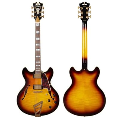 D'Angelico Guitars Excel DC 2018 16  Semi Hollow Electric Guitar with Stairstep Tailpiece, Pau Ferro Fingerboard, Vintage Sunburst image 6