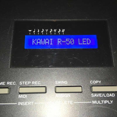 KAWAI R-50 series Drum Machine LCD Display - white characters on blue background